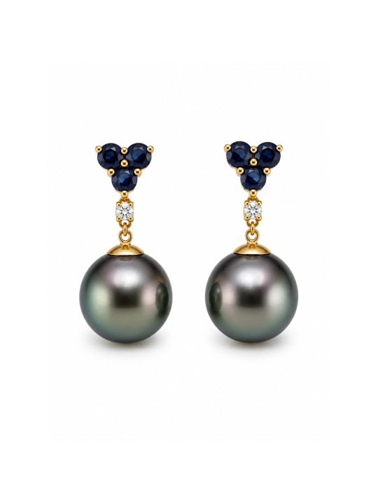 Boucles d'oreilles Ave perle de Tahiti, saphir et diamant