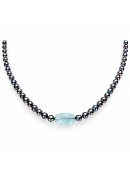 Collier perle Akoya et Aquamarine Moea Perles - 2