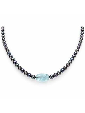 Collier perle Akoya et Aquamarine Moea Perles - 2