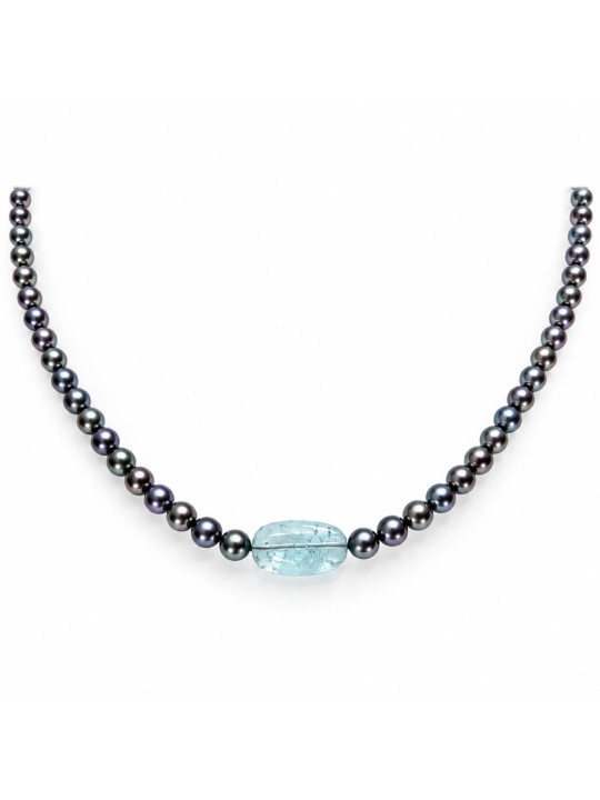 Collier perle Akoya et Aquamarine Moea Perles - 2