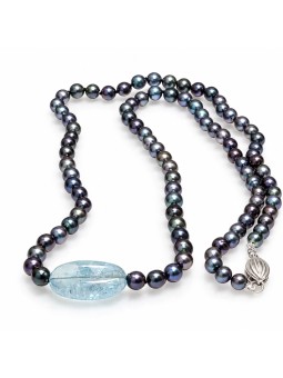 Collier perle Akoya et Aquamarine Moea Perles - 1
