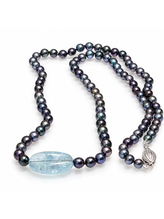 Collier perle Akoya et Aquamarine Moea Perles - 1