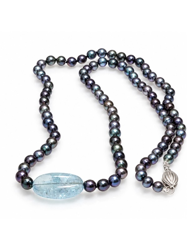 Collier perle Akoya et Aquamarine Moea Perles - 1