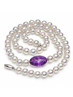 Collier perle Akoya 6mm et Améthyste Moea Perles - 1