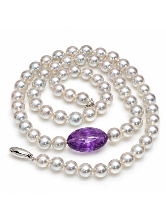 Collier perle Akoya 6mm et Améthyste Moea Perles - 1