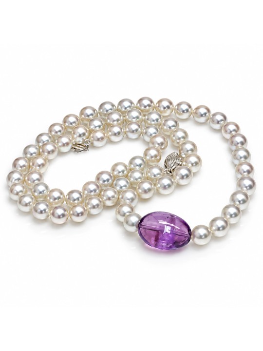 Collier perle Akoya 6mm et Améthyste Moea Perles - 2