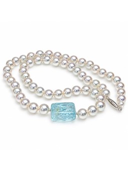 Collier perle Akoya 6mm et Aquamarine Moea Perles - 1