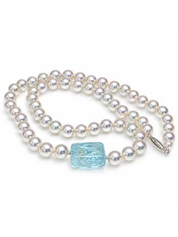 Collier perle Akoya 6mm et Aquamarine Moea Perles - 1