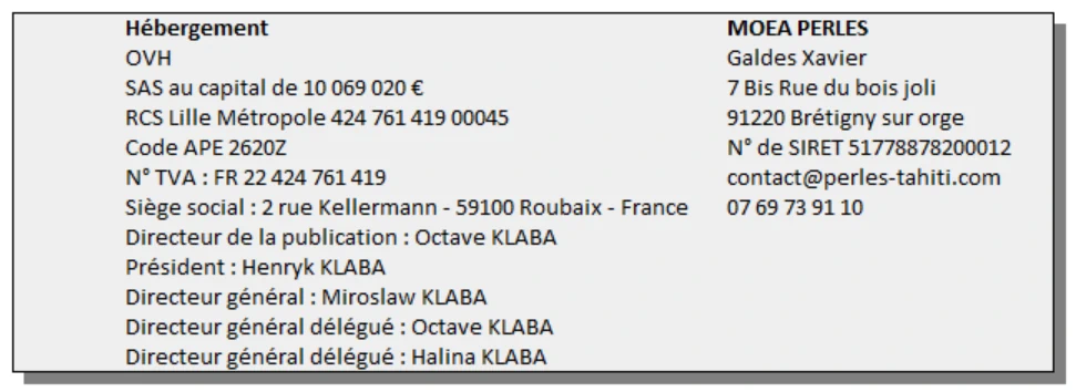 Mentions Légales Moea Perles