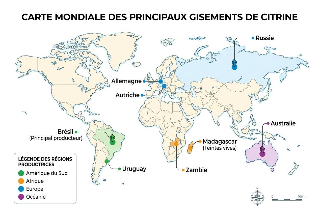 Carte des gisements de citrine mondiaux