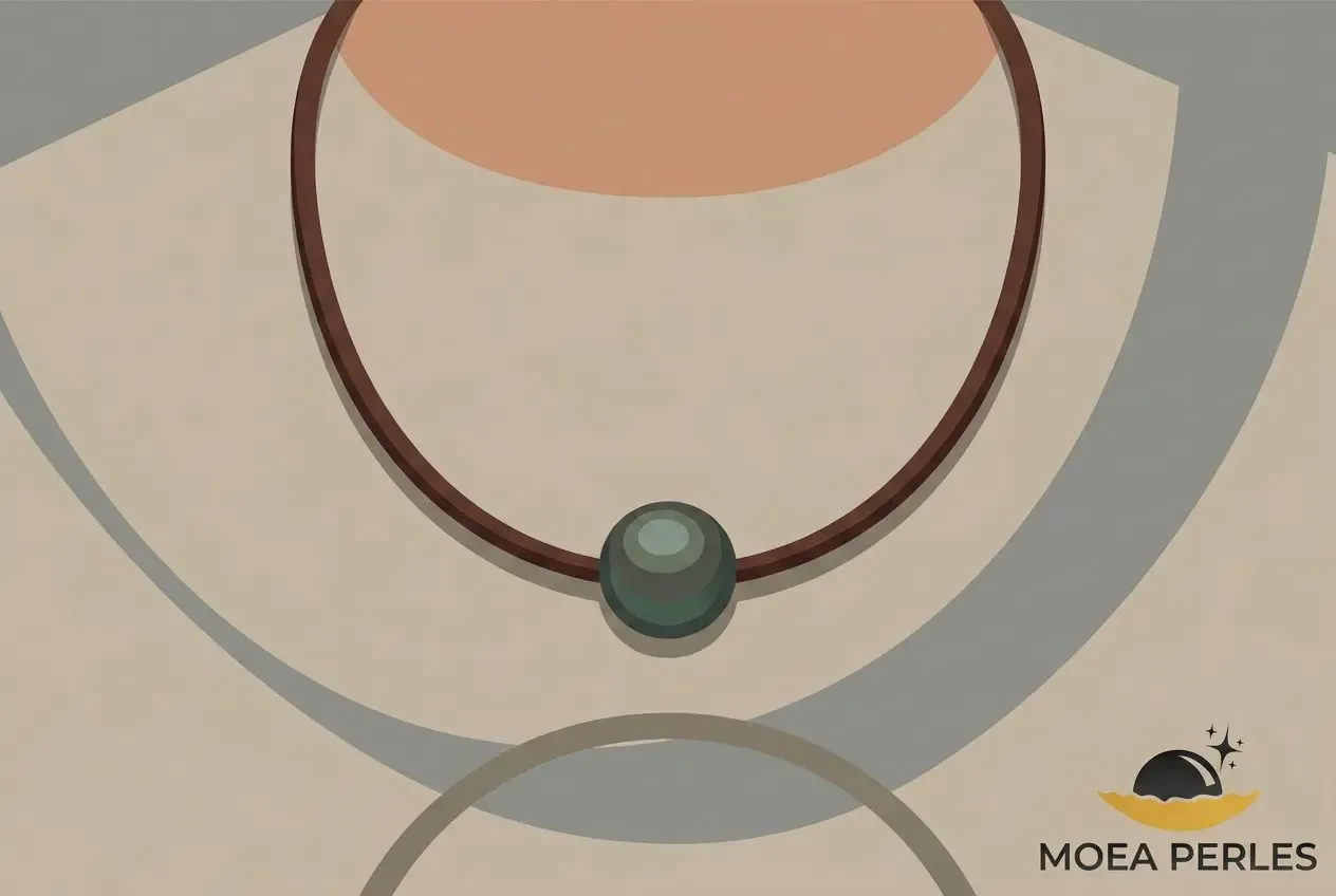 Collier en cuir avec pendentif rond vert, motif minimaliste et style masculin, idéal pour l’art des bijoux pour homme.