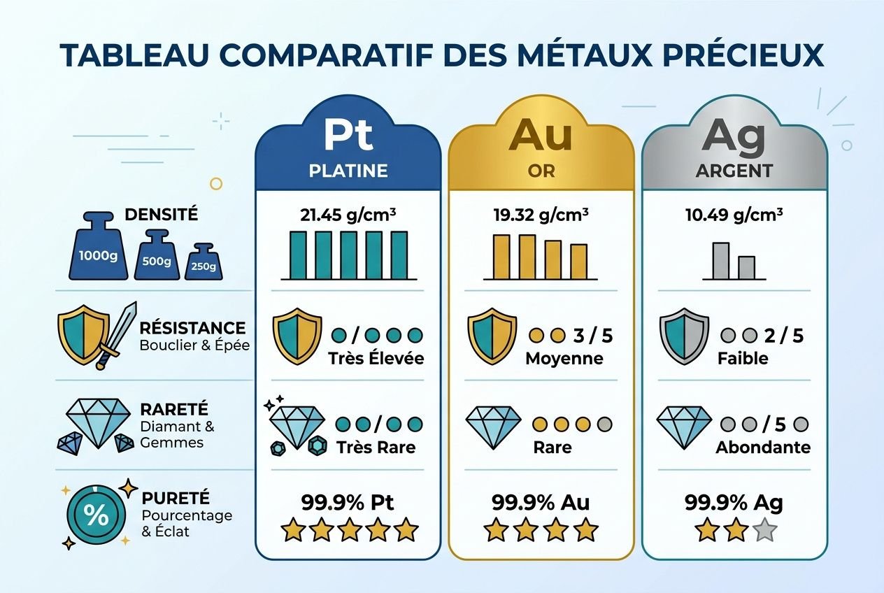 Comparaison platine or argent