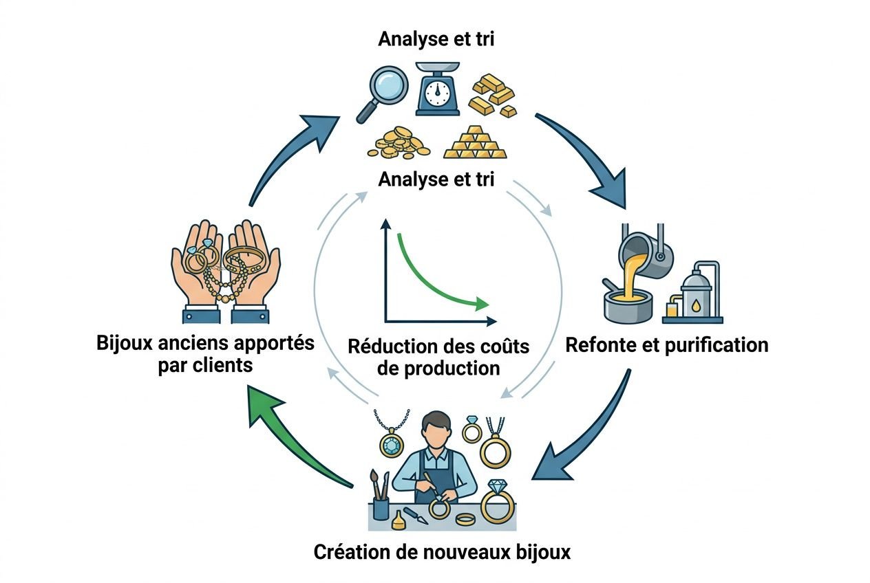 Cycle de l'or recyclé en bijouterie