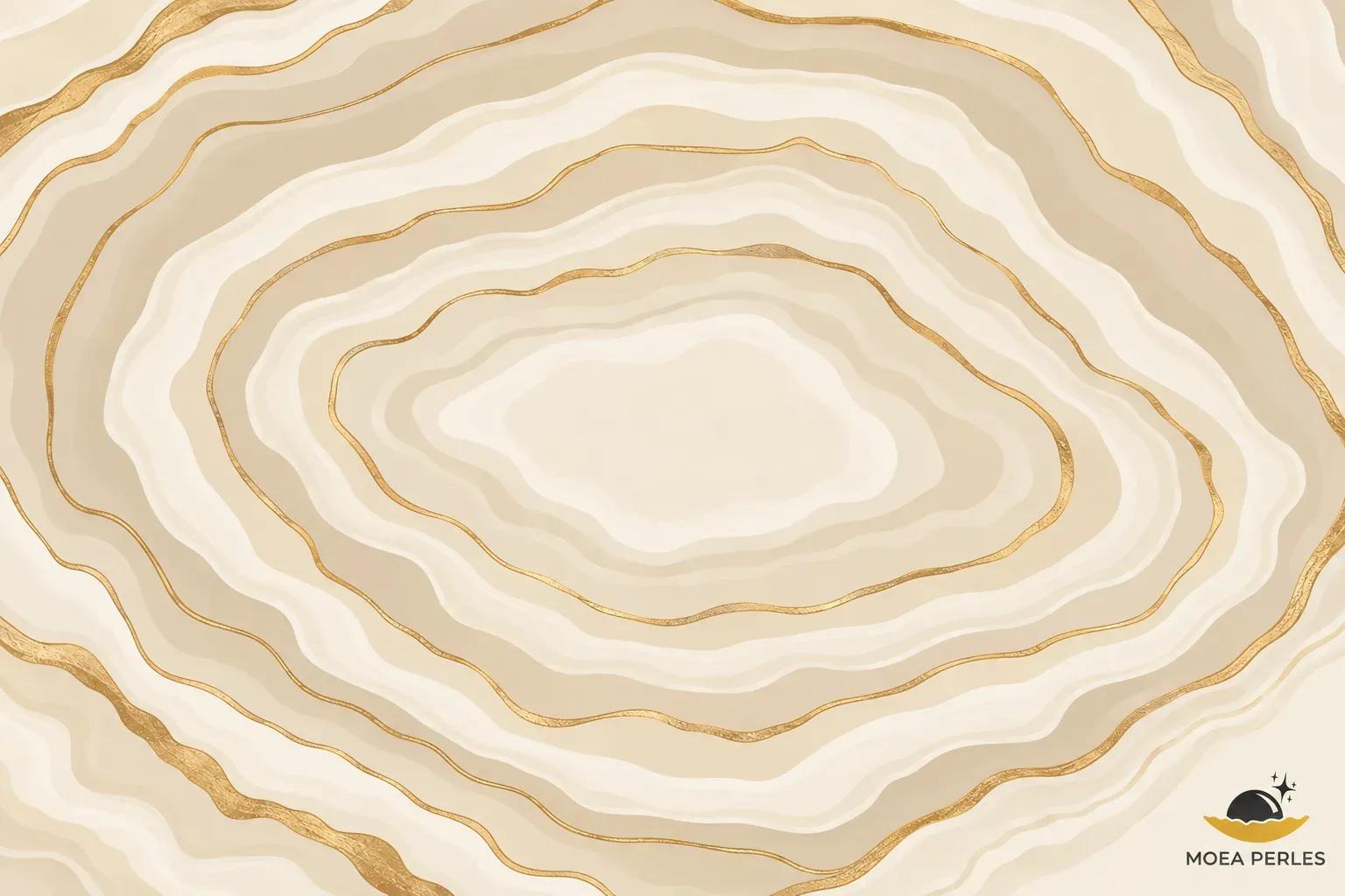 Illustration vectorielle d'une agate polie aux bandes concentriques crème, beige et doré.